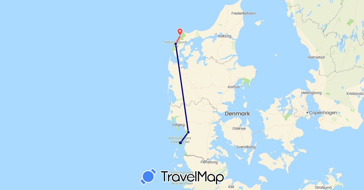 TravelMap itinerary: driving, hiking in Denmark (Europe)